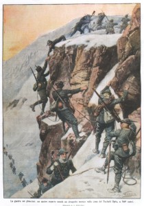 La guerra sui ghiacciai un nostro reparto assale un drappello nemico sulla cima del Tuckett Spitz, a 3469 metri