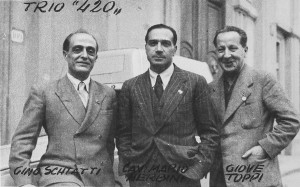 Nerbini (al centro) con Schiatti e Toppi negli anni Trenta a Firenze, ai tempi del "420"
